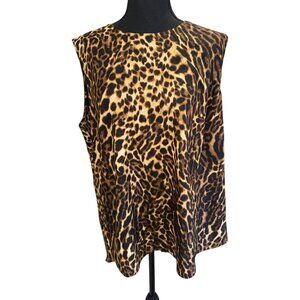 Lauren Ralph Lauren Leopard Print Sleeveless Asymentrical Blouse XL Office Siren